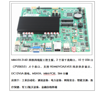 ITX四核四线程J3160工控主板双网6串口超薄一体机主板