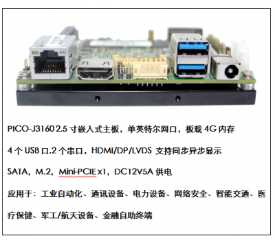 2.5寸PICO无风扇 工控小主板支持DP/HDMI接口